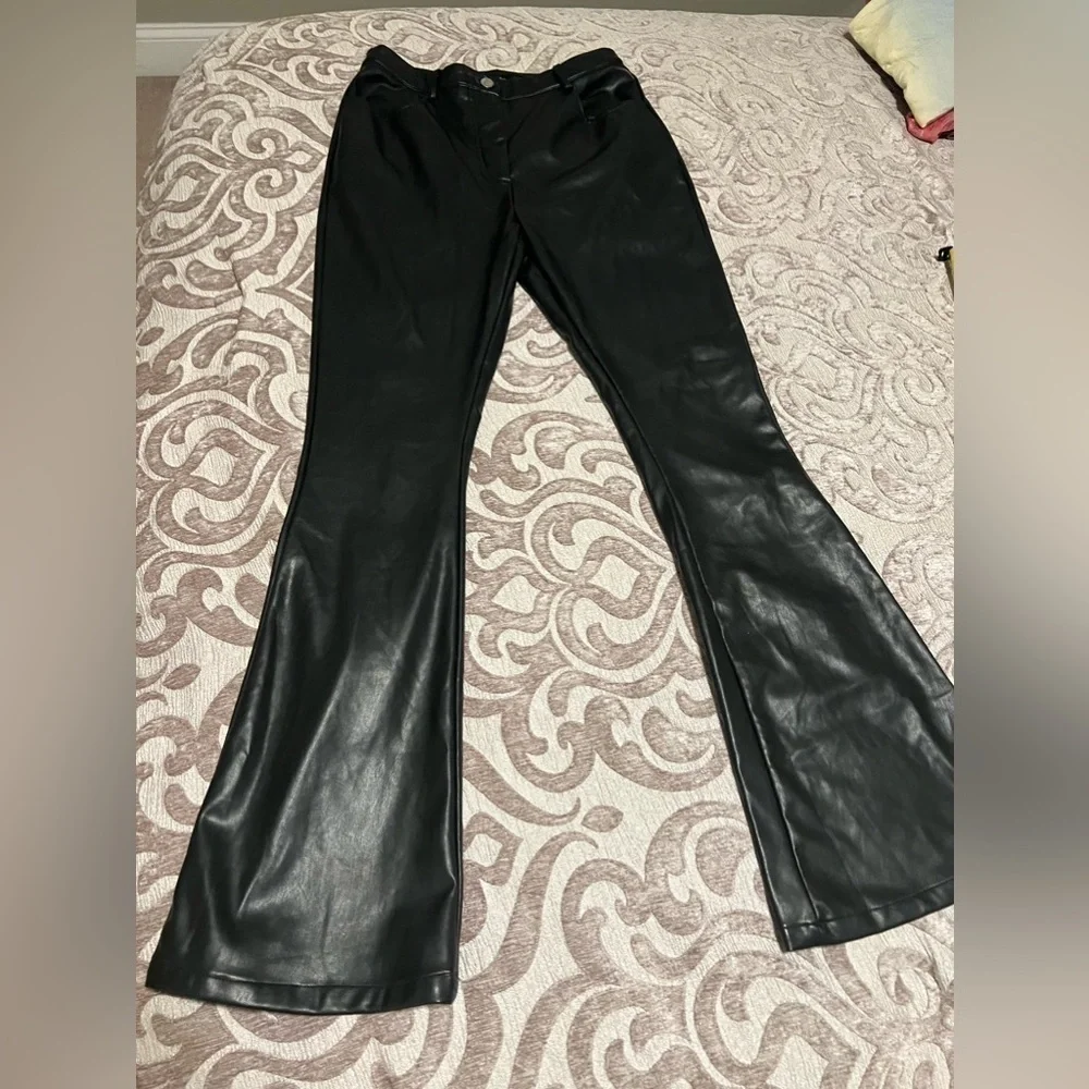 BOOHOO SUPER STRETCH FAUX LEATHER HIGH WAIST TROUSERS Sz 12